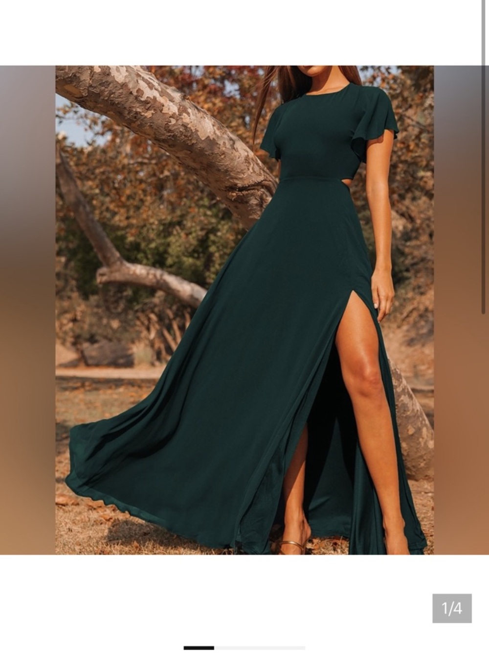 Lulu's emerald green Cutout Flutter Sleeve Maxi Dress